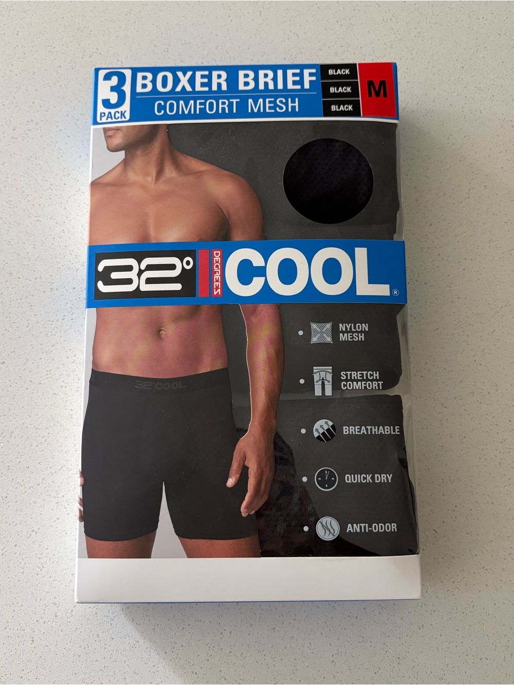 NWT 32 Degrees Men's Comfort Mesh Boxer Brief, 3-Pack Size Medium